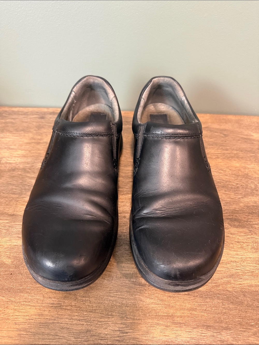 Dansko Black Leather Slip-On Work Loafers